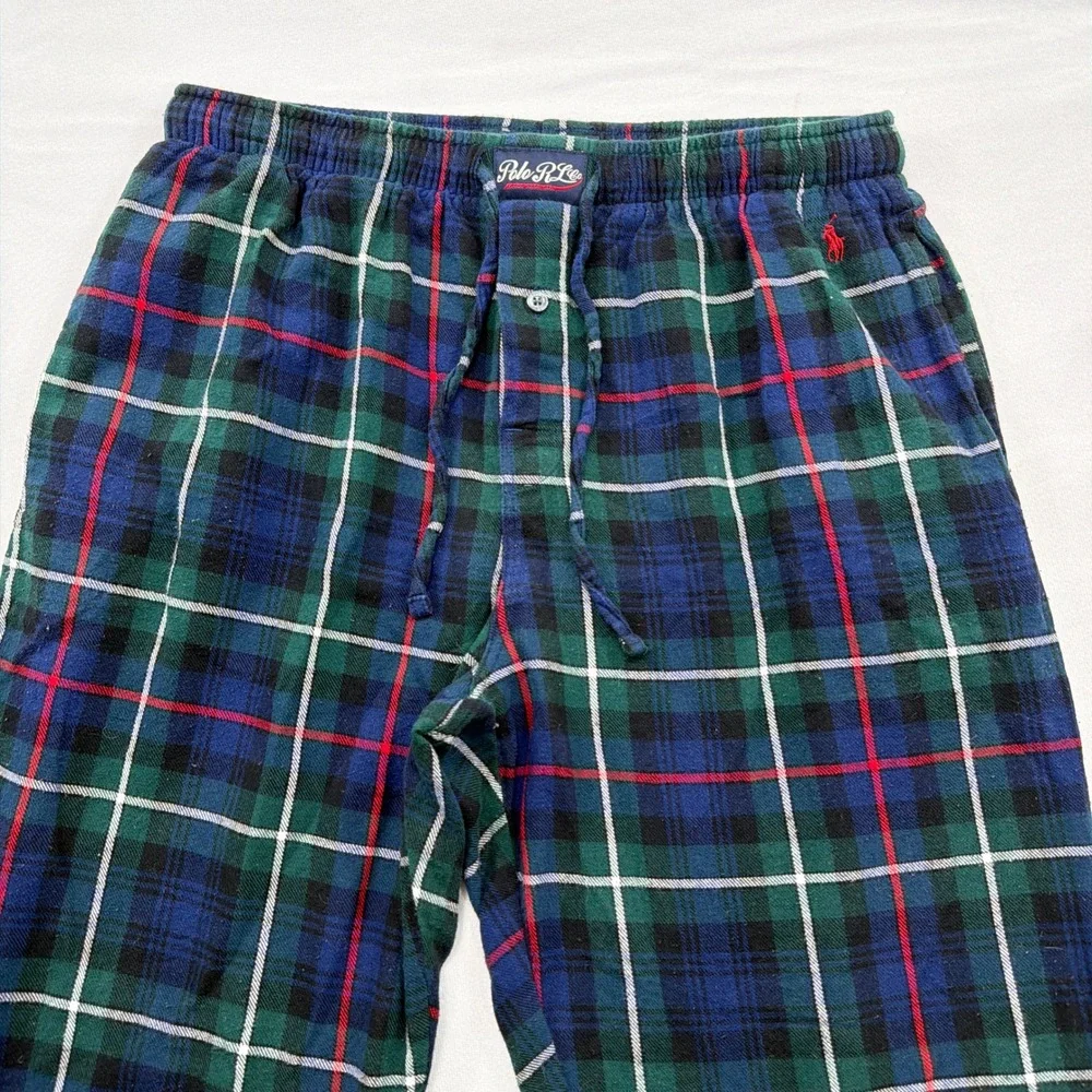 Polo Ralph Lauren Pajama Pants Plaid Flannel Cotton Green Blue Mens Size M